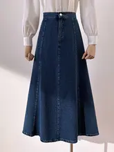 ハイウエストデニムAラインスカート【中丈・春夏用・フレアデザイン】