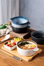 一人用 陶器サラダボウルセット【二つ耳付き・スープボウル・朝食用】