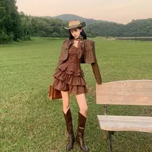 レトロなフリル付きキャミソールドレス【ウエスト絞り・ショートスカート】