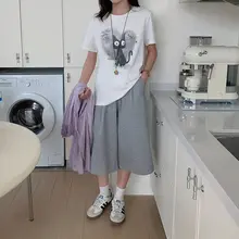 小猫プリントのゆったりラウンドネックTシャツ【春夏用・短袖・カジュアル】