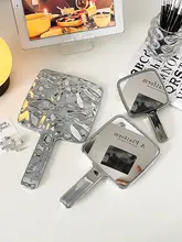 レトロデザインのハンドヘルド化粧鏡【女性用・携帯便利・補正用・手持ちタイプ】
