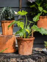 レトロ風 赤陶器花瓶【通気性・吸水性・インテリア装飾用】