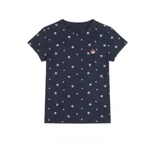 犬の足跡プリントの肩出し短袖Tシャツ【レディース・夏季用・クルーネック・スリムフィット】