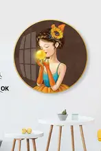 シンプルなデザインの丸型壁掛けアート【女性イラスト・リビング・寝室用】