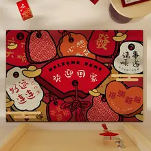 玄関用ドアマット 家庭用 滑り止め シリコン 紅色 お祝い 新年 切断可能