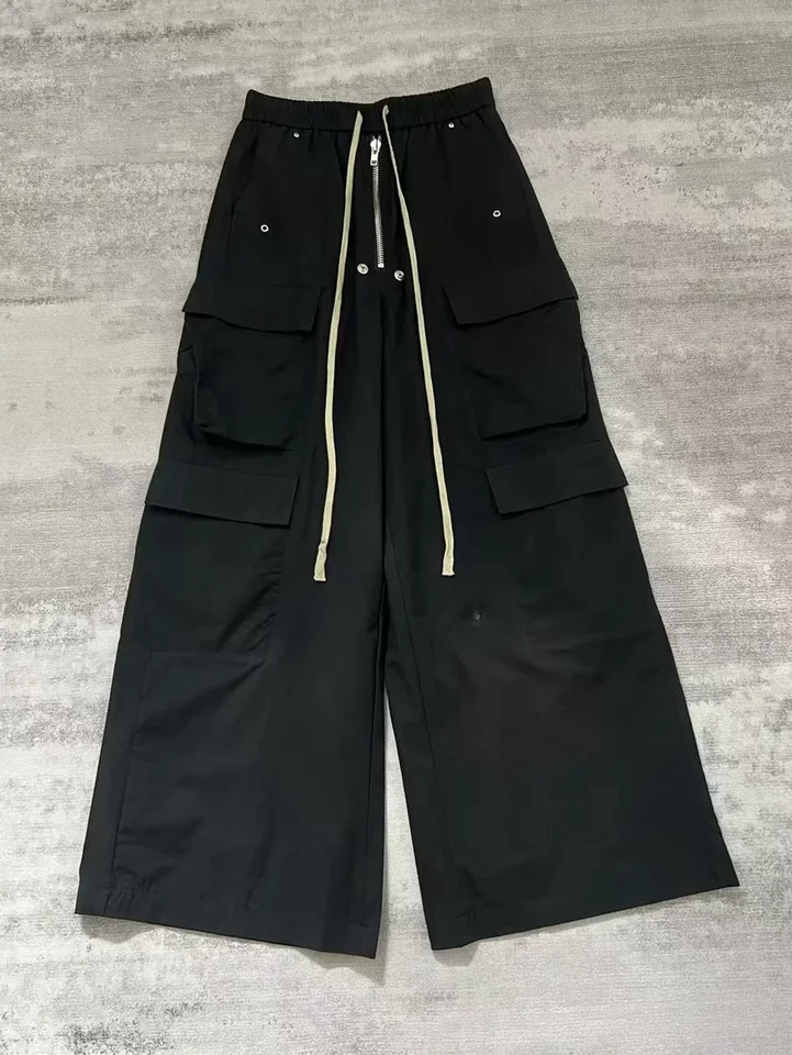 ワイドレッグカーゴパンツ【多ポケット・ユニセックス・ダークカラー・トレンドスタイル】（セットアップ対応）
