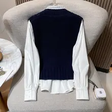 おしゃれなリボン付きトップス【フレンチスタイル・ニット素材・秋用】（セットアップ対応）