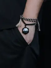 ネックレス ブレスレット 2WAY メンズ 天然黒曜石 六芒星 チャイナテイスト ニットネックレス ギフト