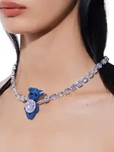 ドット柄デニムファー小熊パールネックレス【女性用・誕生日ギフト】