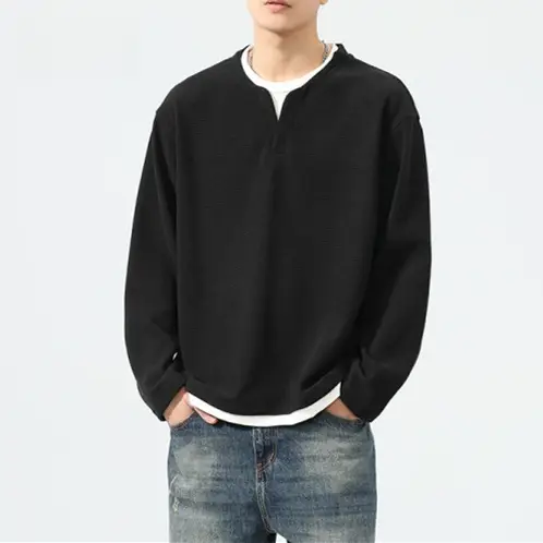 極上の肌触りのワッフルVネック長袖Tシャツ【春秋用・メンズ・カジュアル】（セットアップ対応）