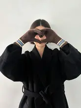 秋冬用 保温ニット手袋【タッチパネル対応・フィンガレス・異素材コンビ】