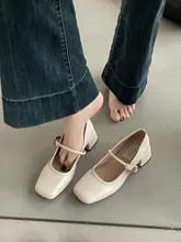 フレンチヴィンテージ風マリージェーンシューズ【浅口・スクエアトゥ・太めヒール・婦人用】（セットアップ対応）