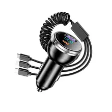 デジタル表示の車載充電器【三口出力・急速充電・USB-Cケーブル付き】