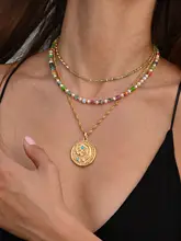 淡水パール・カラフルドーパミンビーズネックレス【海辺のリゾート・重ね付け可能】（セットアップ対応）