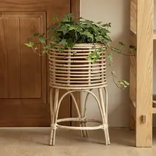 北欧風 ラタン製植物スタンド【吊り蘭・インドア用・グリーンポット対応・落地式】