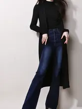 S39 スリムフィットハイウエストデニムパンツ【フレアデザイン・ローライズ・ストレッチ】