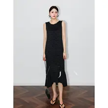 黒のフィッシュテールドレス【ウエストマーク・Aライン・夏用】