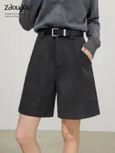 ショートパンツ レディース スーツ地 ハイウエスト Aライン 五分丈 ワイド ゆったり 着痩せ 秋