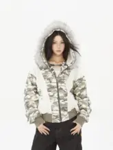 迷彩柄ショートパーカー【毛皮付き・冬用・女性用】