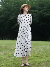 新中式デザインのドット柄立襟ワンピース【麻素材・夏用】（セットアップ対応）