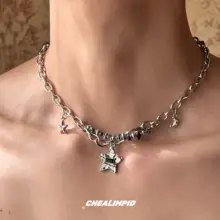CHEALIMPID 星柄ブラックストーンロックネックレス【ユニセックス・ストリートスタイル】
