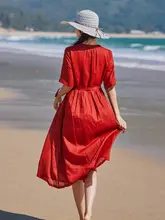 通勤にぴったりなVネック大ぶりスカート【高腰・赤・夏用・旅行やビーチに最適】
