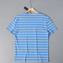 刺繍入りストライプデザインの丸首半袖Tシャツ【メンズ】