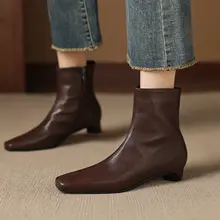 女性用 低ヒールショートブーツ【四角トゥ・マーチンブーツ・通勤・春秋向け】