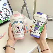 可愛いデザインの携帯用保温カップ【ダブルストロー・軽量・保冷機能】