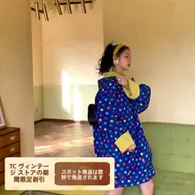 ドット柄レイヤード中長丈コットンアウター【冬用・フード付き・保温・灯芯绒】