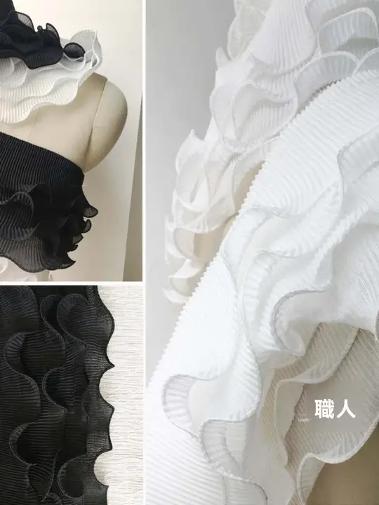 フリルデザインの立体花柄ドレス【波浪・褶皱・4層】