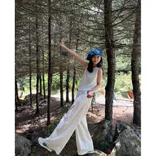 方米儿 ヴィンテージ風 シンプルトップス【ゆったりデザイン・感・カジュアル】とワイドパンツセット