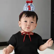 王冠帽子 キッズ ボーイズ ガールズ 布製 チェック柄 1歳バースデー 撮影 プロップス インスタ映え 韓流 お祝い