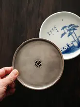 青花柄の三足ポット【錫蓋付き・工夫茶用・陶器製】