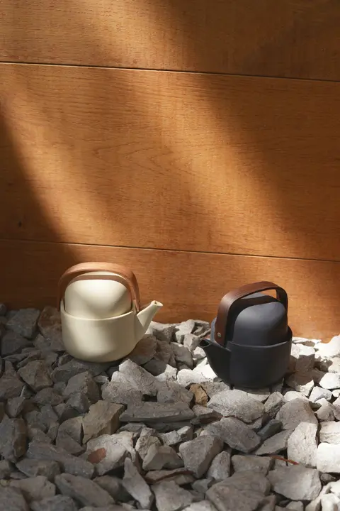 Suomuデザインの木製ハンドル付きティーポットセット【持ち運び便利・囲炉裏用茶具】