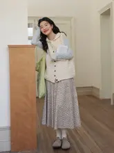 春の新作 麻花模様 フード付きニットベスト【女性用・重ね着に最適】