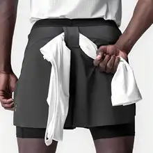 フィットネスショートパンツ メンズ 2in1速乾素材 スリットデザイン