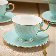 高級感あるボーンチャイナ製コーヒーカップセット【シンプルでお洒落な陶器・花茶カップ・茶皿・ポット付き・家庭用】