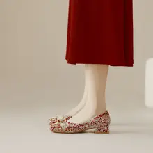 赤い結婚式用シューズ【新婦用・フランス風・春用・大きいサイズ】
