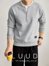 長袖スウェット メンズ フェイクレイヤード パッチワーク ボタン飾り 重ね襟 きれいめ シンプル 春物「LUUD」
