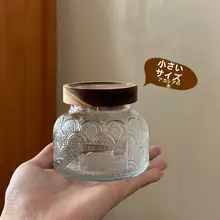 保存容器 ガラス 木製蓋 レリーフ ヴィンテージ キッチン 食品 コーヒー豆 茶葉 収納 湿気対策