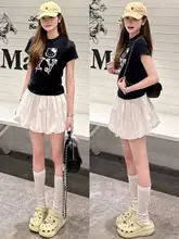 可愛いフラワープリントパンツ【高腰・南瓜型・Aラインデザイン・フリル付き】（セットアップ対応）