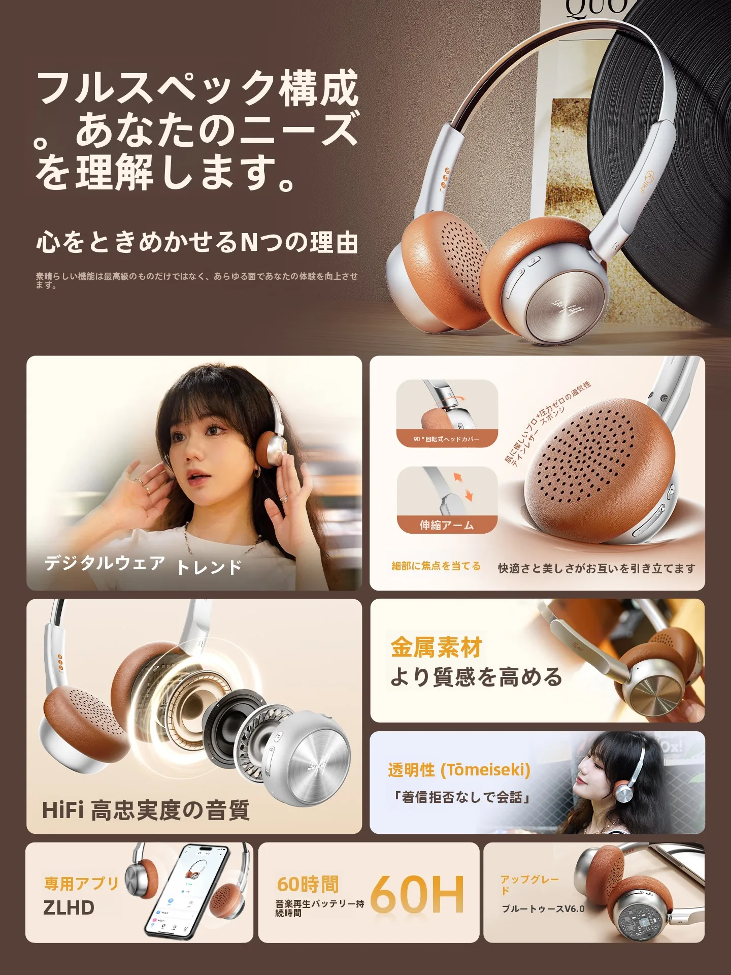 レトロデザインのワイヤレスBluetoothヘッドフォン：ノイズキャンセリングと75時間バッテリーの品質評価