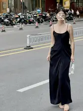 セクシーなバックオープンデザインのサイドスリットキャミワンピース【ドレープ・ウエスト絞り・ロングタイプ】（セットアップ対応）