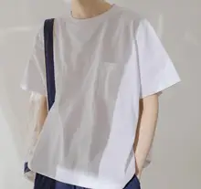 COUDRE アメリカンレトロカジュアル コットン短袖Tシャツ【ホワイト・ポケット付き・ルーズフィット】