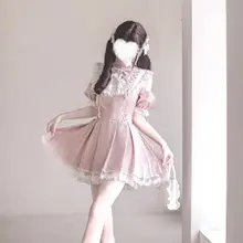 グレーとピンクの可愛いアイドル風ワンピース【オリジナルデザイン・レース付き】（セットアップ対応）