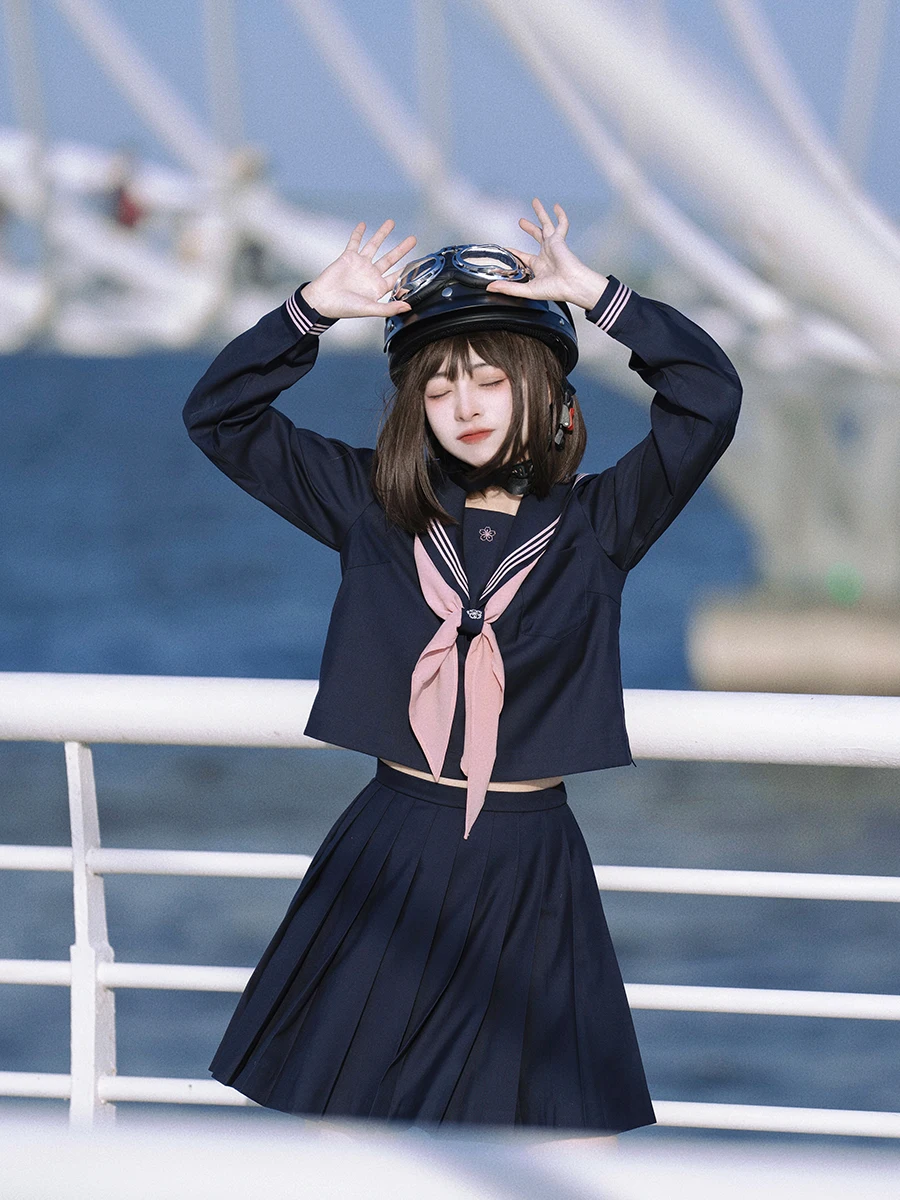 オリジナルJK制服：グレー・ピンク・紺色の水手服セットアップ対応