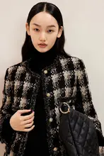 黒金ツイード風 クラシックラウンドネックショートコート【春用・女性用】
