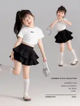 女の子用夏用半袖ワンピースとパンツの2点セット（セットアップ対応）