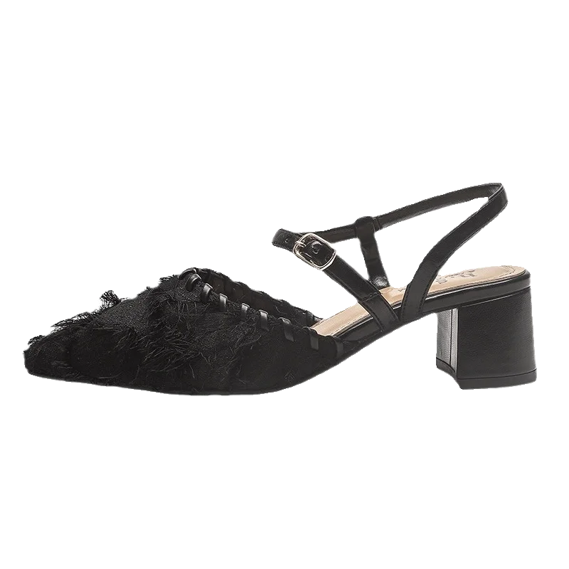 デザイン性のあるレディースミュール【フレンチスタイル・ポインテッドトゥ・太ヒール】